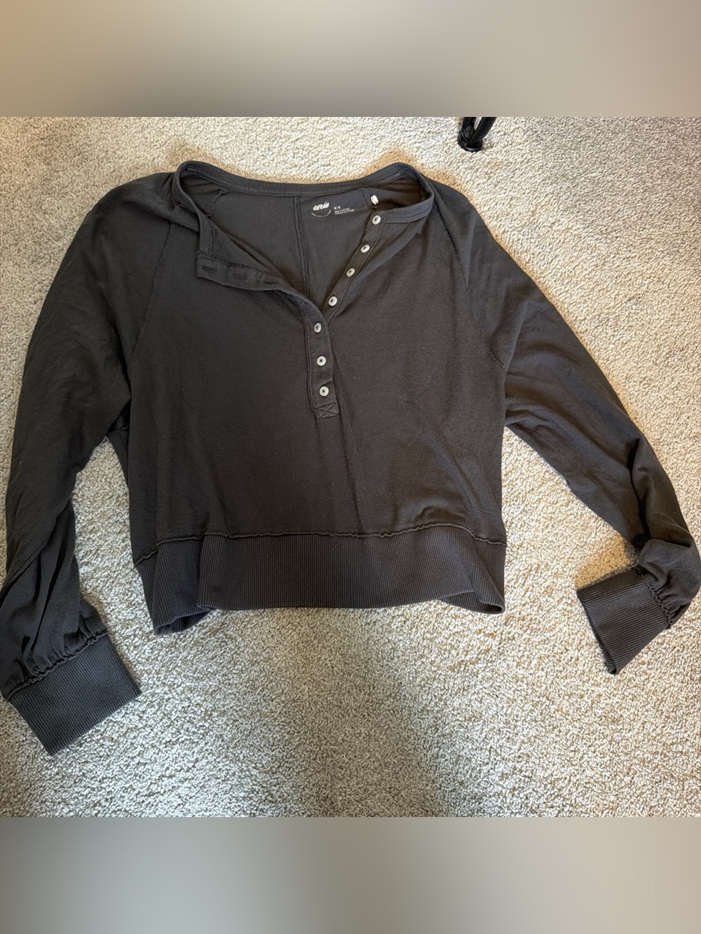 aerie Black Button Henley Sweatshirt